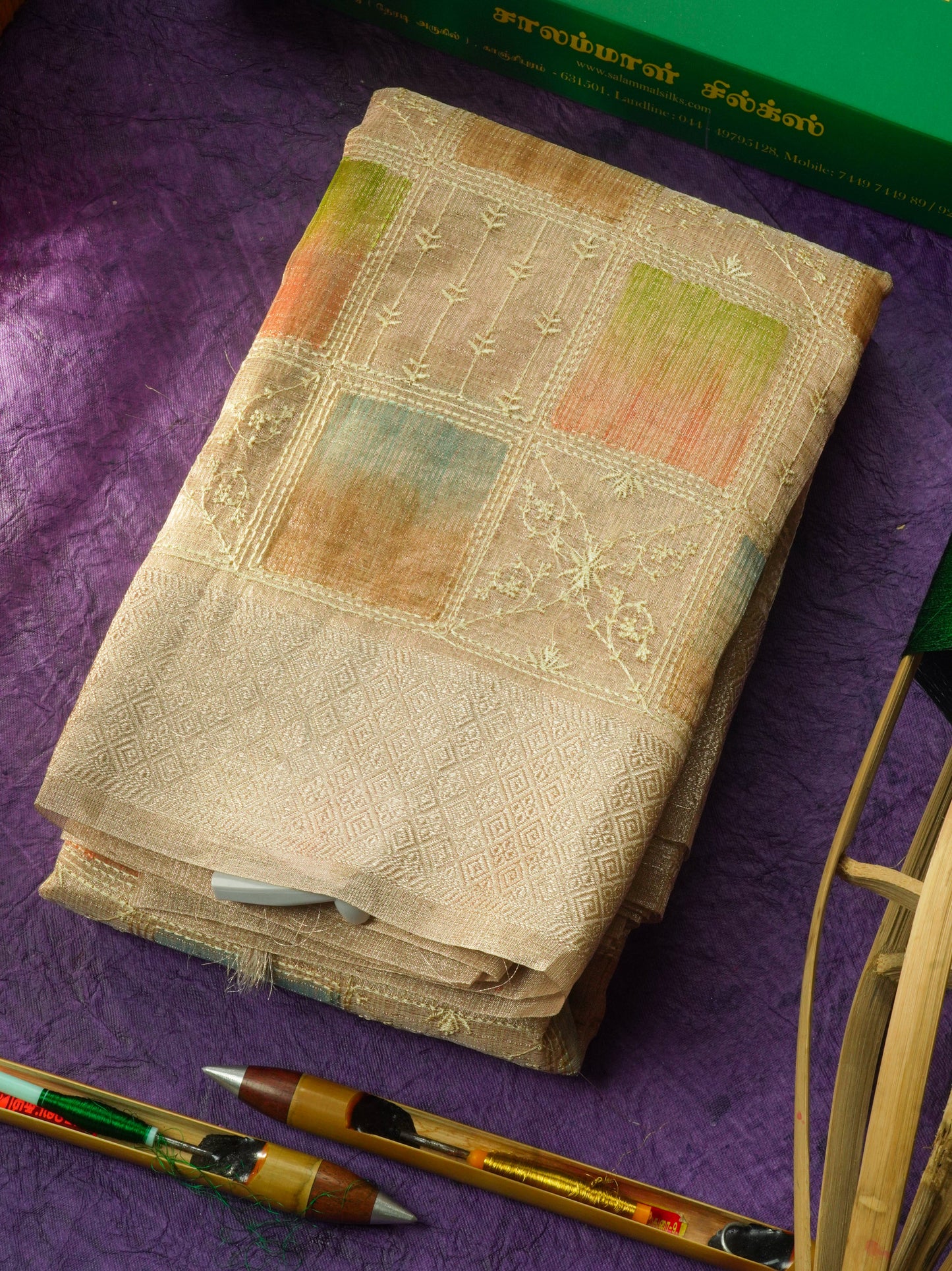 Baby Pink Fancy Tissue Kota Saree With Zari Lines Blouse