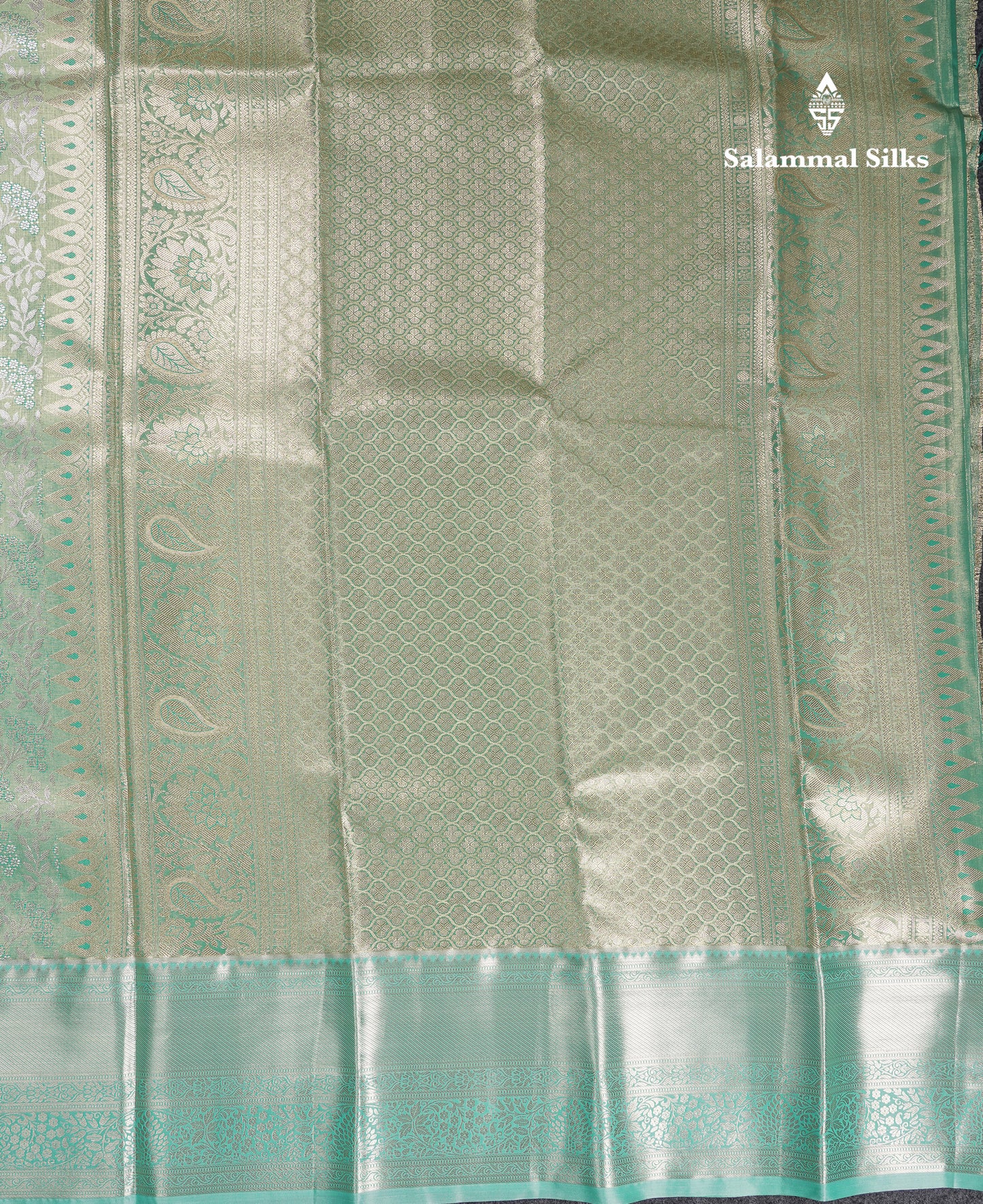 Beautiful Sapphire Green Tissue Semi Silk Saree With Contrast Light Rexona Traditional Evening Morning Border