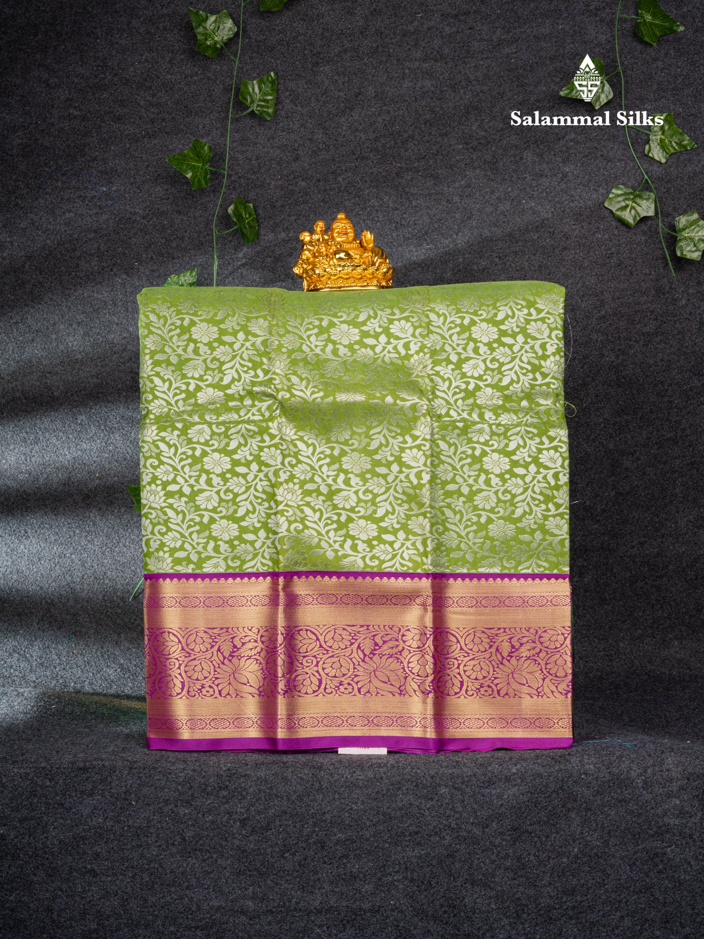 Semi Silk Pattu Pavadai (Green) with Purple Blouse 27"
