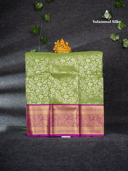 Semi Silk Pattu Pavadai (Green) with Purple Blouse 27"