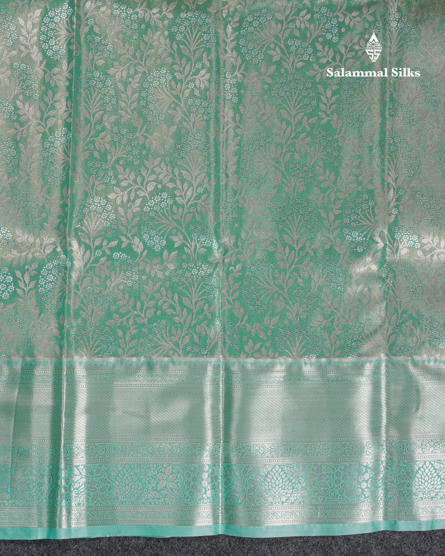 Beautiful Sapphire Green Tissue Semi Silk Saree With Contrast Light Rexona Traditional Evening Morning Border