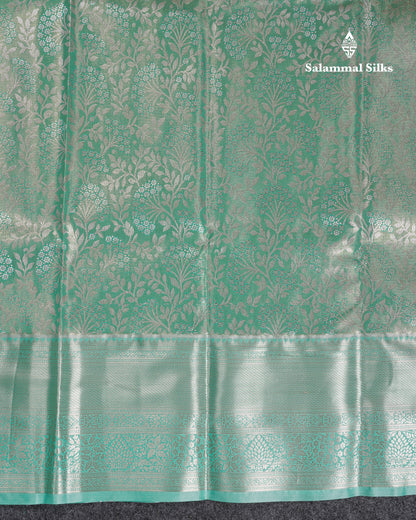 Beautiful Sapphire Green Tissue Semi Silk Saree With Contrast Light Rexona Traditional Evening Morning Border