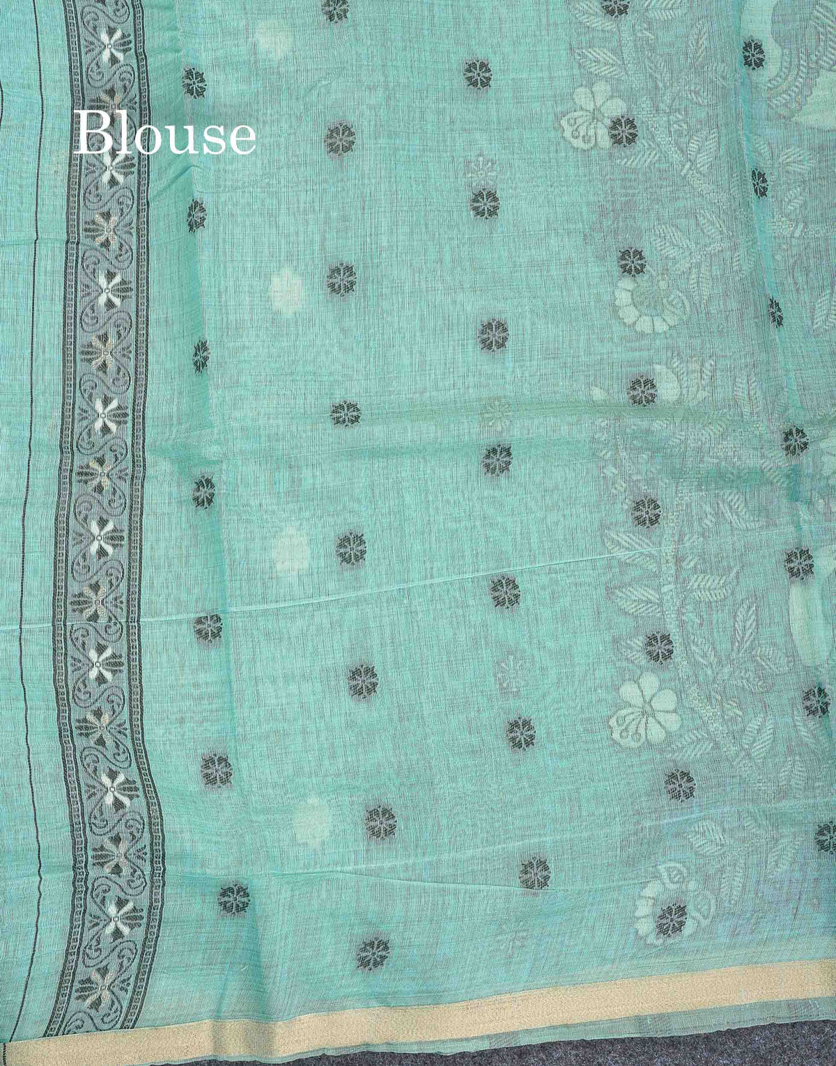 Cotton Mix Saree - Sea Blue Colour Body With Small Ribbon Border