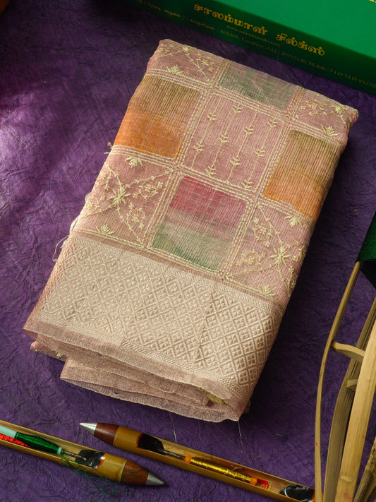 Baby Pink Fancy Tissue Kota Saree With Zari Lines Blouse
