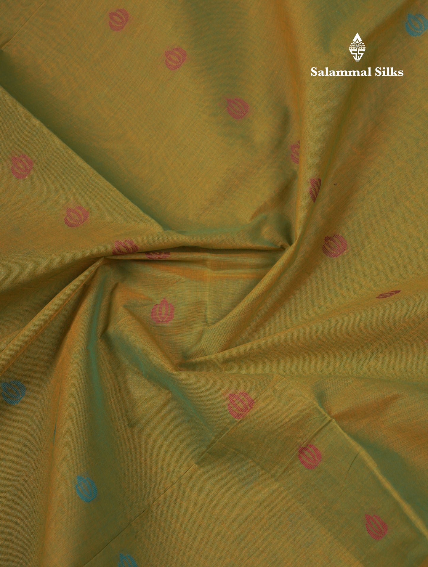Beautiful Parrot Green Thread Work Buttas Pure Cotton Saree With Contrast Yellow Fancy Border