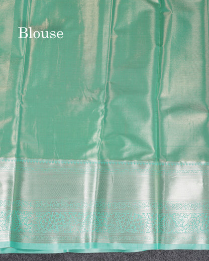 Beautiful Sapphire Green Tissue Semi Silk Saree With Contrast Light Rexona Traditional Evening Morning Border