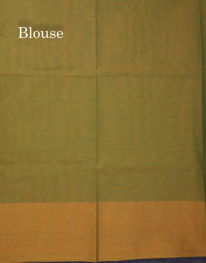 Beautiful Parrot Green Thread Work Buttas Pure Cotton Saree With Contrast Yellow Fancy Border