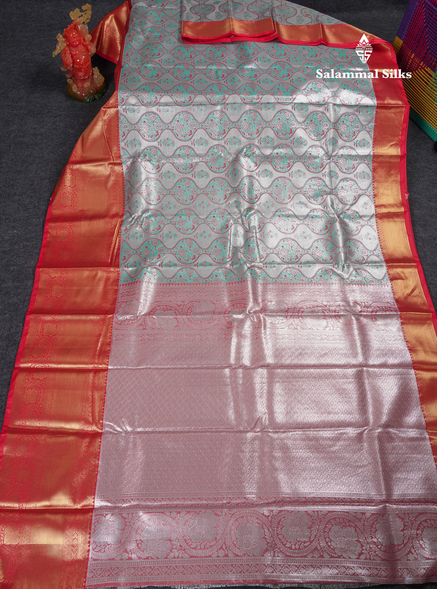 Beautiful Silver Tissue Menakari Work Bridal Semi Silk Saree With Contrast Dark Purple Traditional Evening Morning Border