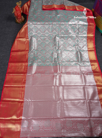 Beautiful Silver Tissue Menakari Work Bridal Semi Silk Saree With Contrast Dark Purple Traditional Evening Morning Border