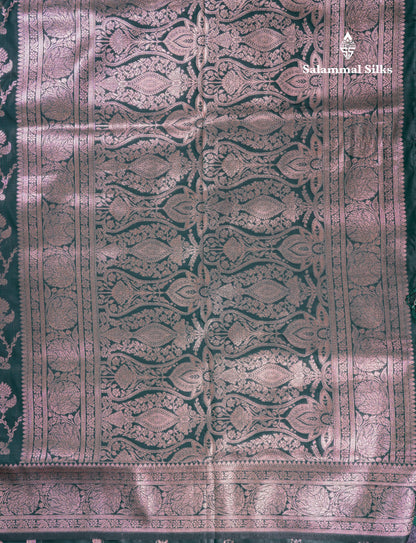 Beautiful Bottle Green Semi Banaras Saree With Fancy Border