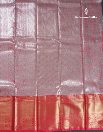 Beautiful Silver Tissue Menakari Work Bridal Semi Silk Saree With Contrast Dark Purple Traditional Evening Morning Border