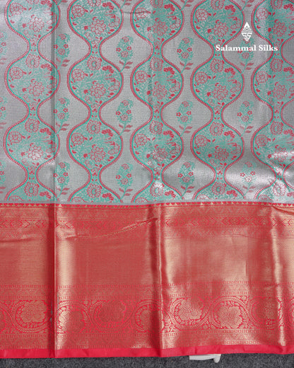 Beautiful Silver Tissue Menakari Work Bridal Semi Silk Saree With Contrast Dark Purple Traditional Evening Morning Border