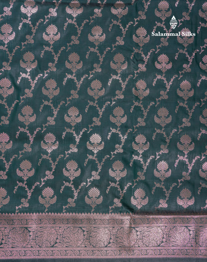 Beautiful Bottle Green Semi Banaras Saree With Fancy Border