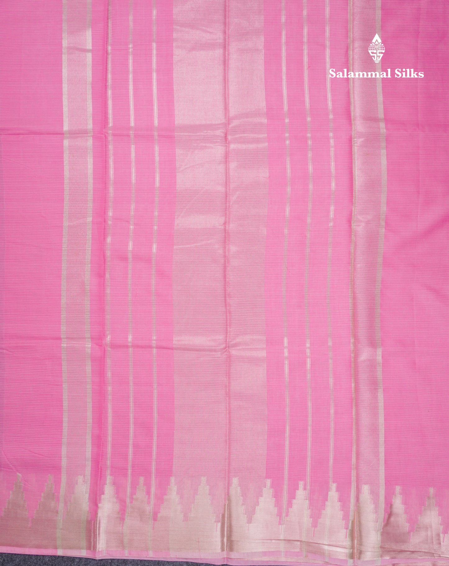 Light Pink Beautiful Horizontal Lines Cotton Mix Fancy Saree With Silver Zari Temple Border
