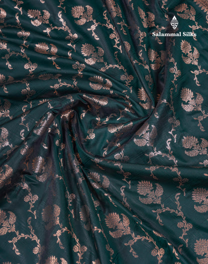 Beautiful Bottle Green Semi Banaras Saree With Fancy Border