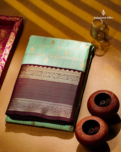 Light Rexona Zari Checks With Mango Butta Semi Silk Saree With Contrast Dark Maroon Traditional Border