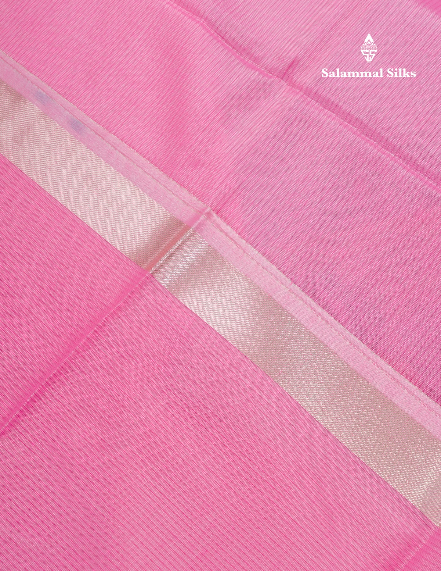 Light Pink Beautiful Horizontal Lines Cotton Mix Fancy Saree With Silver Zari Temple Border