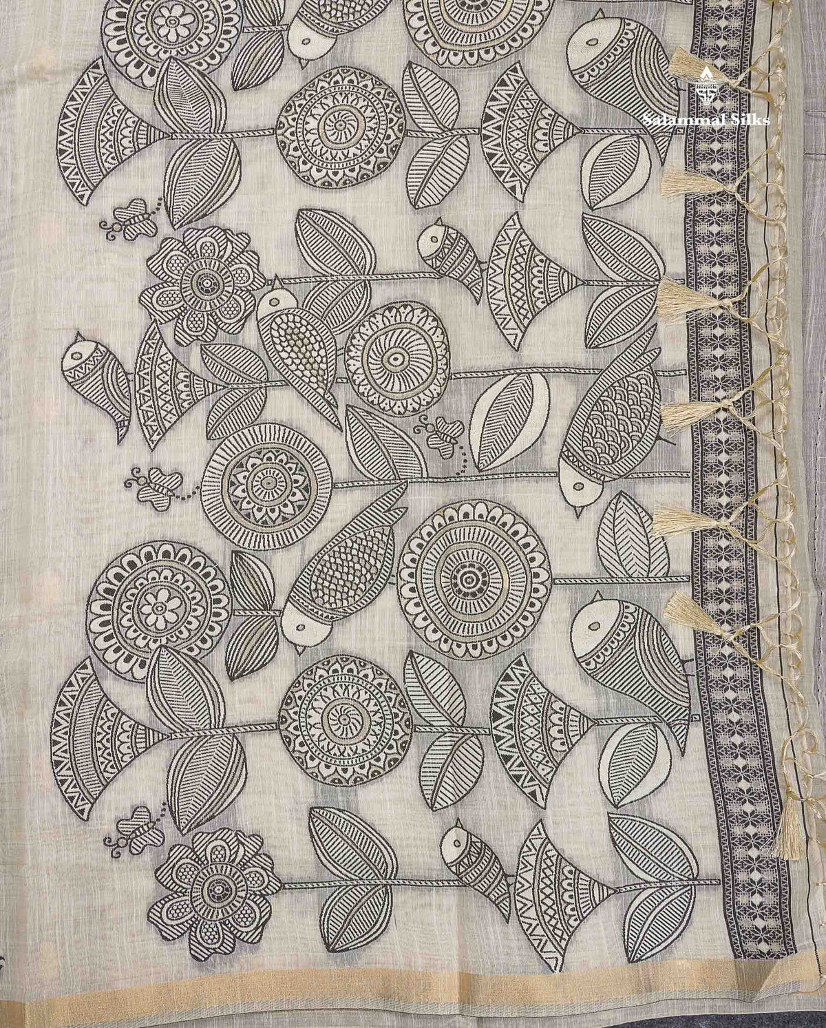 Cotton Mix Saree - Half White Colour Body With Small Ribbon Border