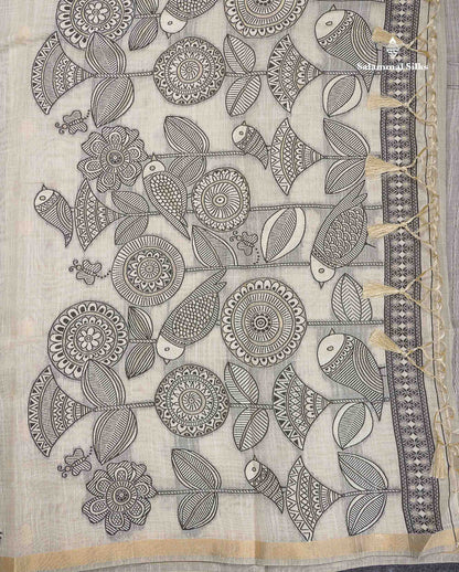 Cotton Mix Saree - Half White Colour Body With Small Ribbon Border