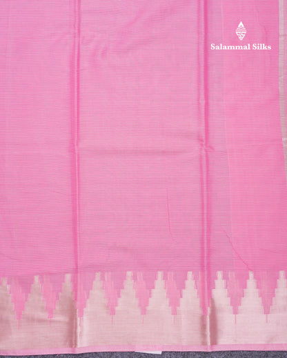 Light Pink Beautiful Horizontal Lines Cotton Mix Fancy Saree With Silver Zari Temple Border