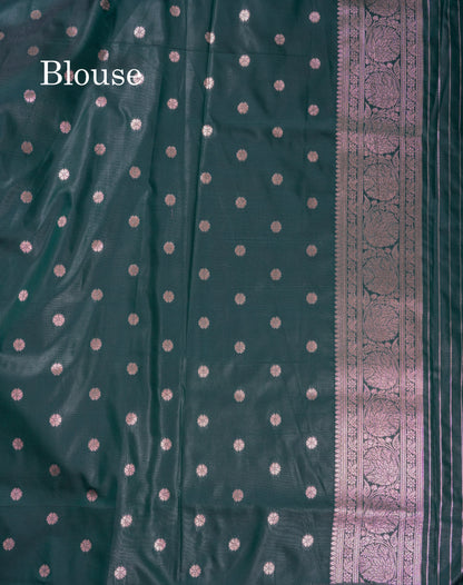 Beautiful Bottle Green Semi Banaras Saree With Fancy Border