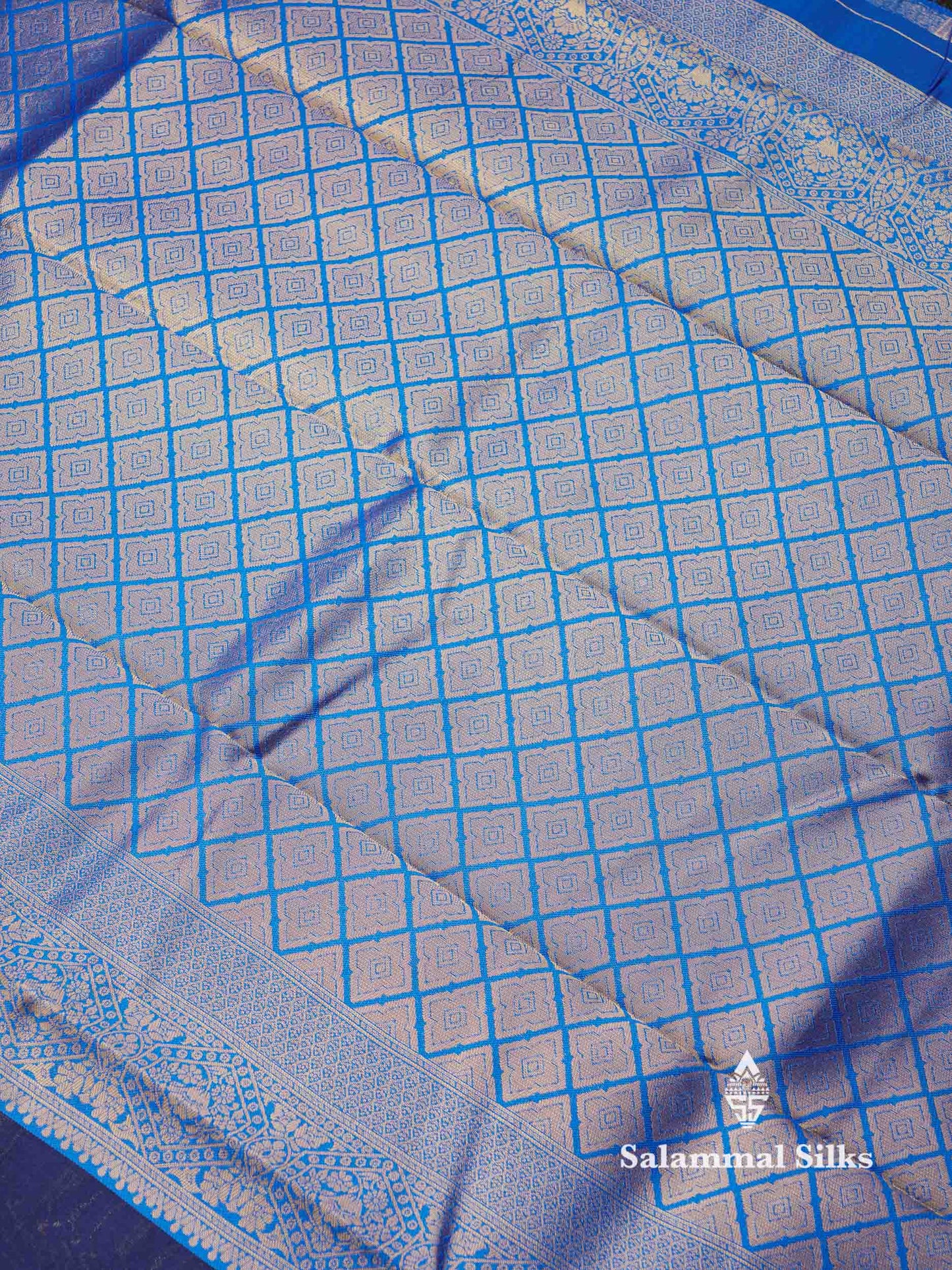 Beautiful Royal Blue Ikkat Semi Silk Fancy Saree With Vadamalli Blouse