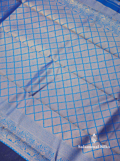 Beautiful Royal Blue Ikkat Semi Silk Fancy Saree With Vadamalli Blouse
