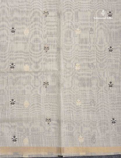 Cotton Mix Saree - Half White Colour Body With Small Ribbon Border