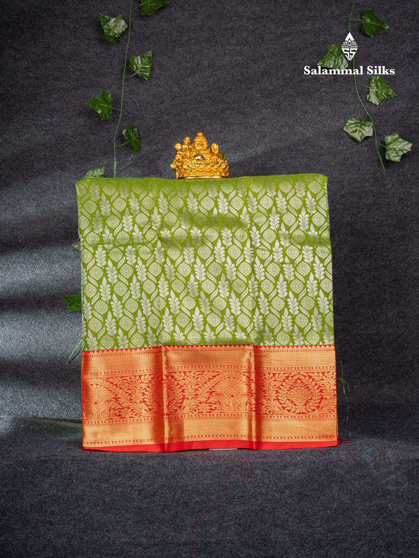 Semi Silk Pattu Pavadai (Green) with Chilly Red Blouse 27"
