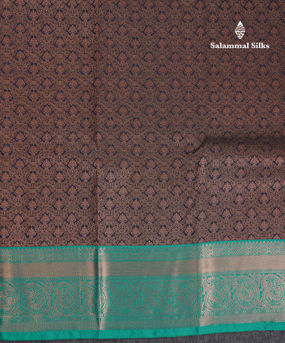 Beautiful Dark Navy Blue Semi Silk Saree With Contrast Peacock Green Traditional Border