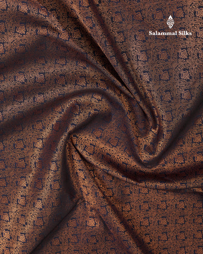 Beautiful Dark Navy Blue Semi Silk Saree With Contrast Peacock Green Traditional Border