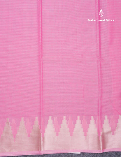 Light Pink Beautiful Horizontal Lines Cotton Mix Fancy Saree With Silver Zari Temple Border