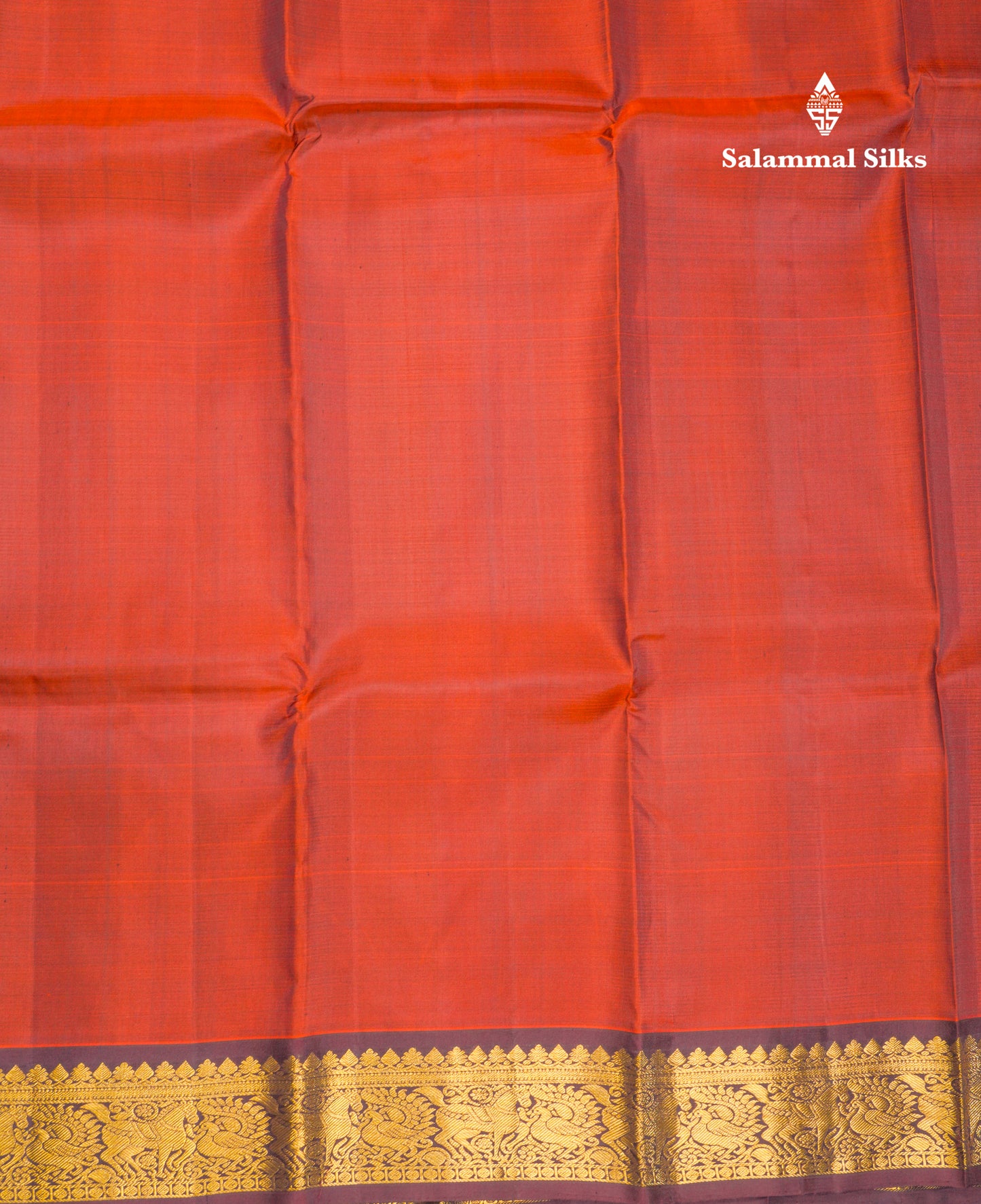 Beautiful Rust Orange Plain Pure Kanjivaram Silk Saree With Dark Brown Traditional Border