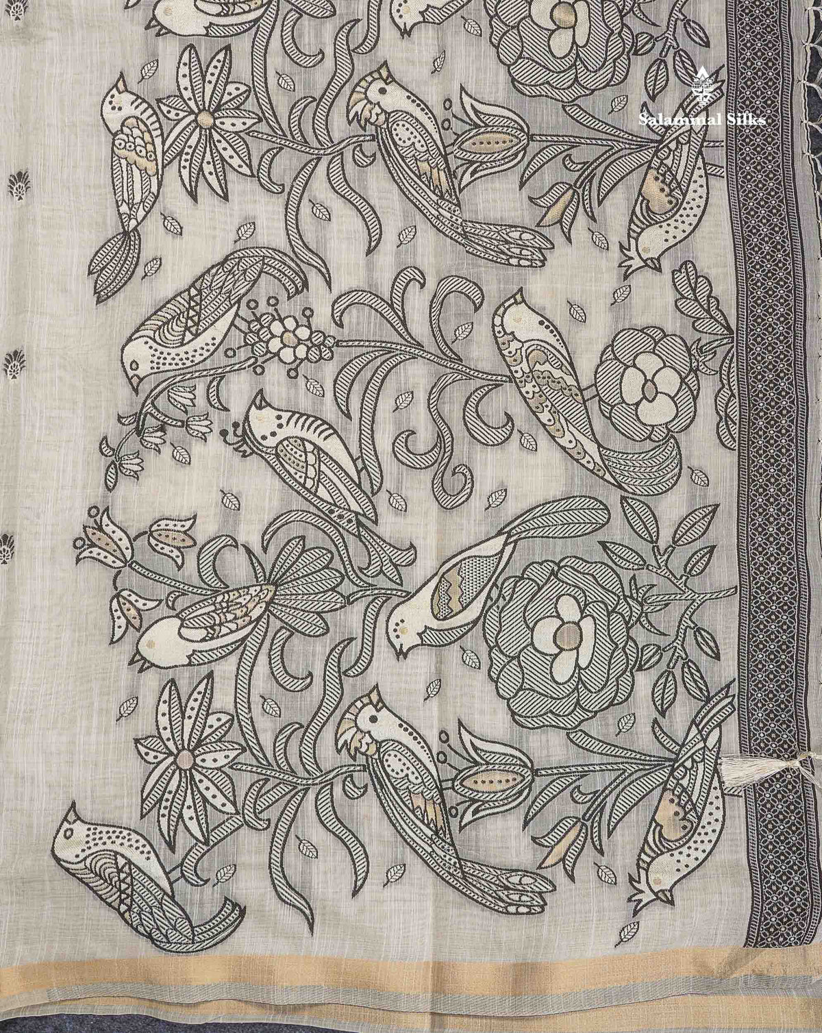 Cotton Mix Saree - Half White Colour Body With Small Ribbon Border