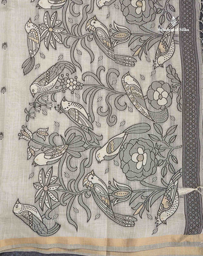 Cotton Mix Saree - Half White Colour Body With Small Ribbon Border
