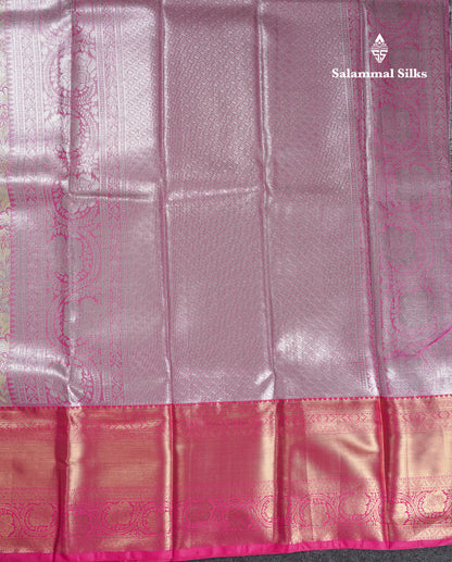 Beautiful Cream Sandal Tissue Semi Silk Saree With Contrast Pink Traditional Evening Morning Border