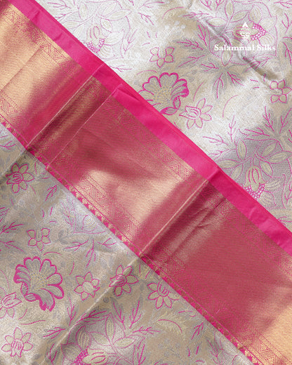 Beautiful Cream Sandal Tissue Semi Silk Saree With Contrast Pink Traditional Evening Morning Border