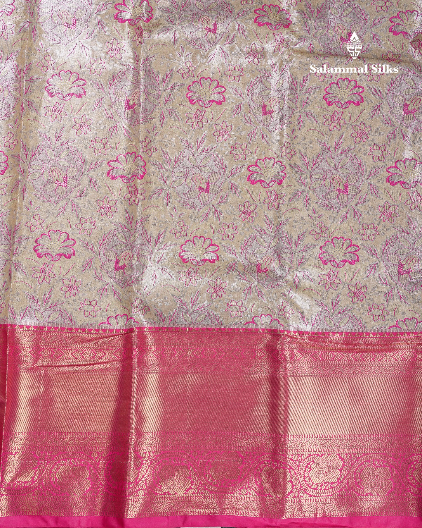 Beautiful Cream Sandal Tissue Semi Silk Saree With Contrast Pink Traditional Evening Morning Border
