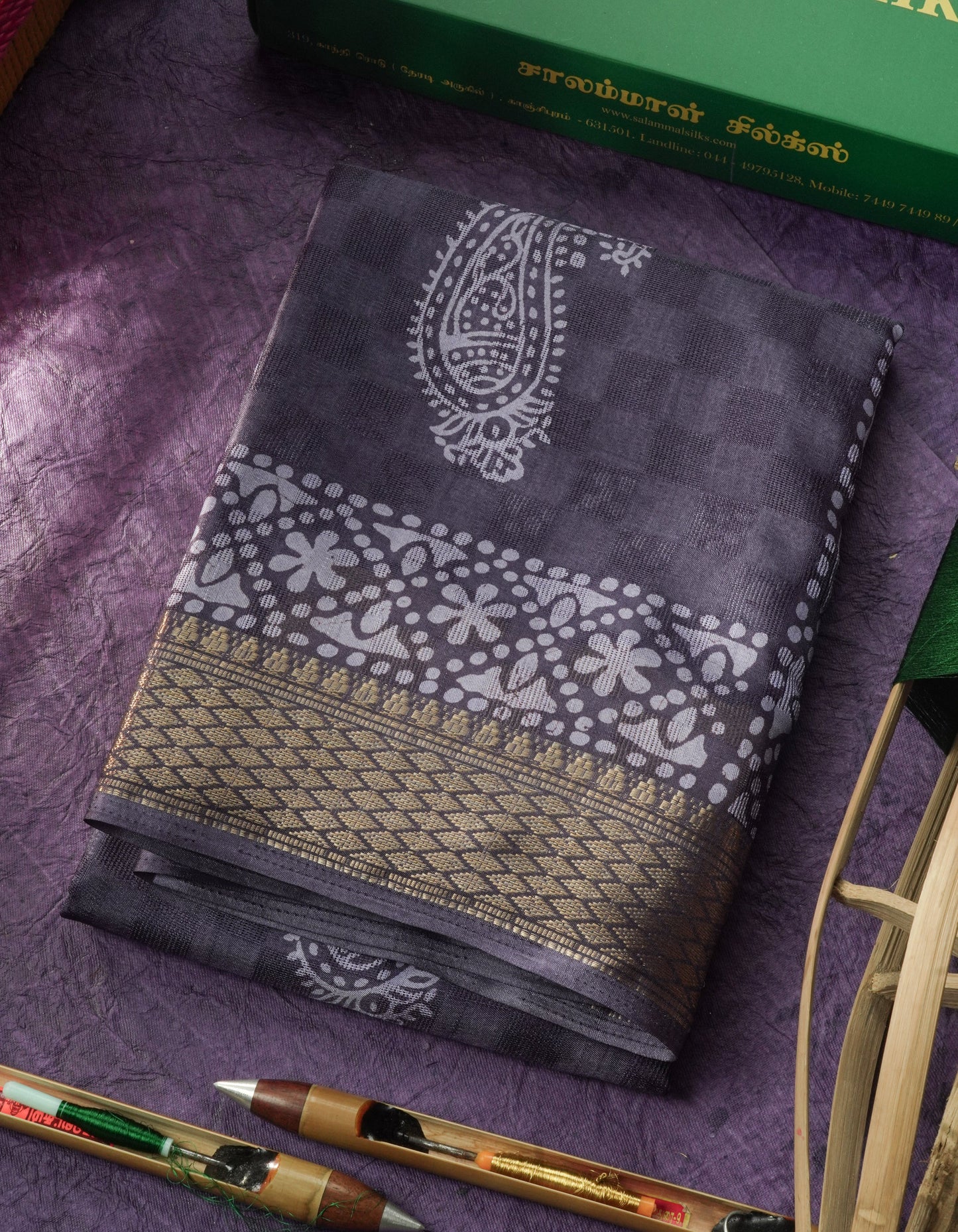 Pastel Violet Semi Dola Fancy Saree Printed Design With Traditional Zari Border
