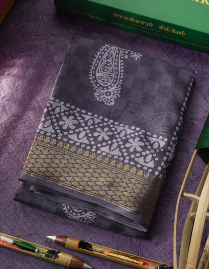 Pastel Violet Semi Dola Fancy Saree Printed Design With Traditional Zari Border