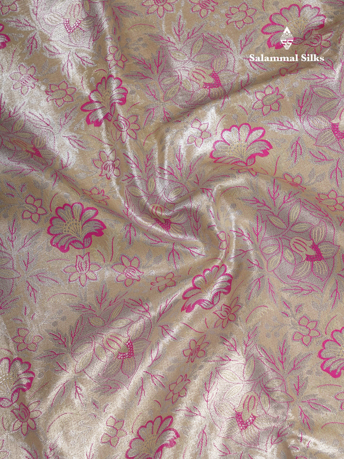 Beautiful Cream Sandal Tissue Semi Silk Saree With Contrast Pink Traditional Evening Morning Border