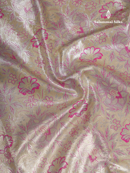Beautiful Cream Sandal Tissue Semi Silk Saree With Contrast Pink Traditional Evening Morning Border