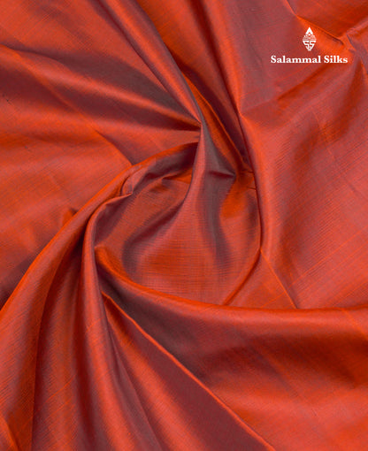 Beautiful Rust Orange Plain Pure Kanjivaram Silk Saree With Dark Brown Traditional Border