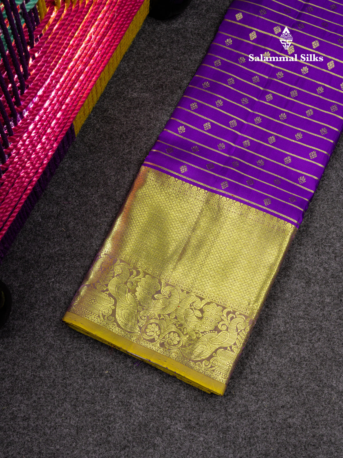 Pure Silk Pattu Pavadai (Violet) With Olive Mustard Yellow Blouse 27"