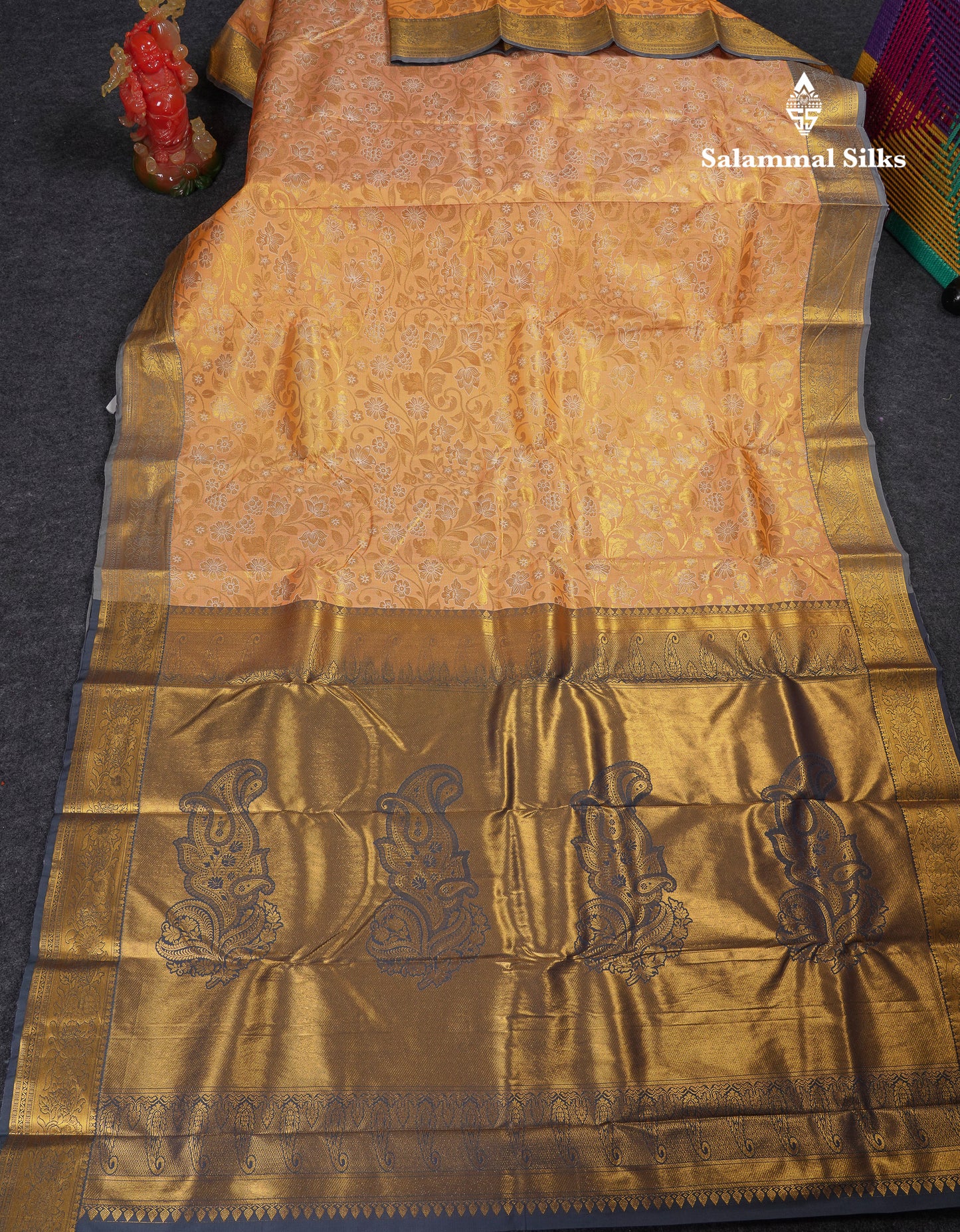 Beautiful Dual Tone Sandal Semi Silk Saree With Contrast Grey Traditional Medium Border