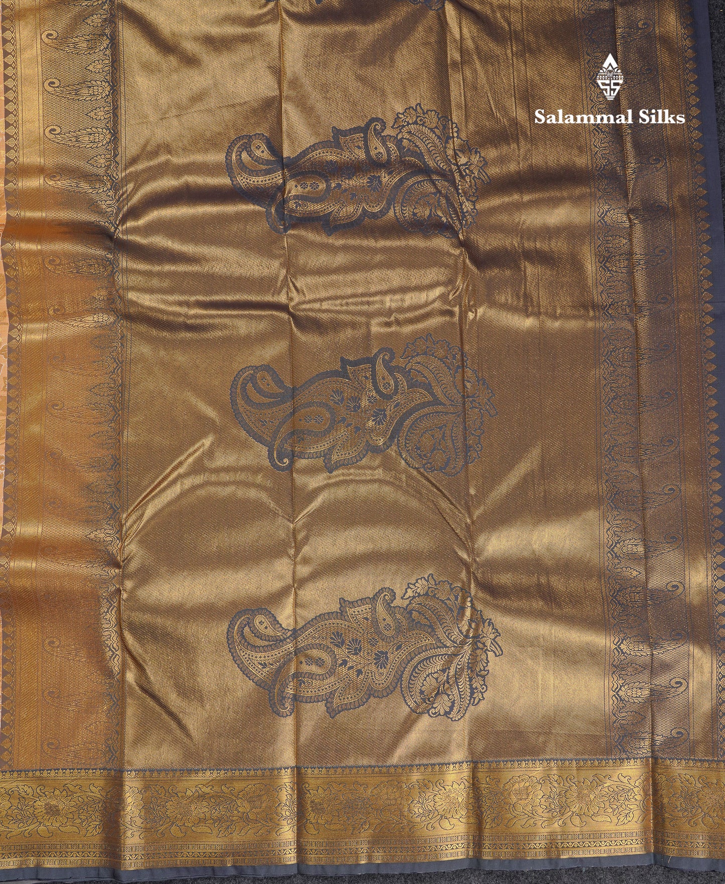 Beautiful Dual Tone Sandal Semi Silk Saree With Contrast Grey Traditional Medium Border