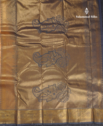 Beautiful Dual Tone Sandal Semi Silk Saree With Contrast Grey Traditional Medium Border