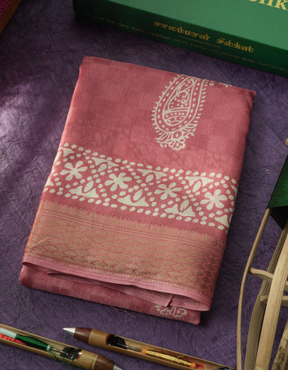 Pastel Violet Semi Dola Fancy Saree Printed Design With Traditional Zari Border