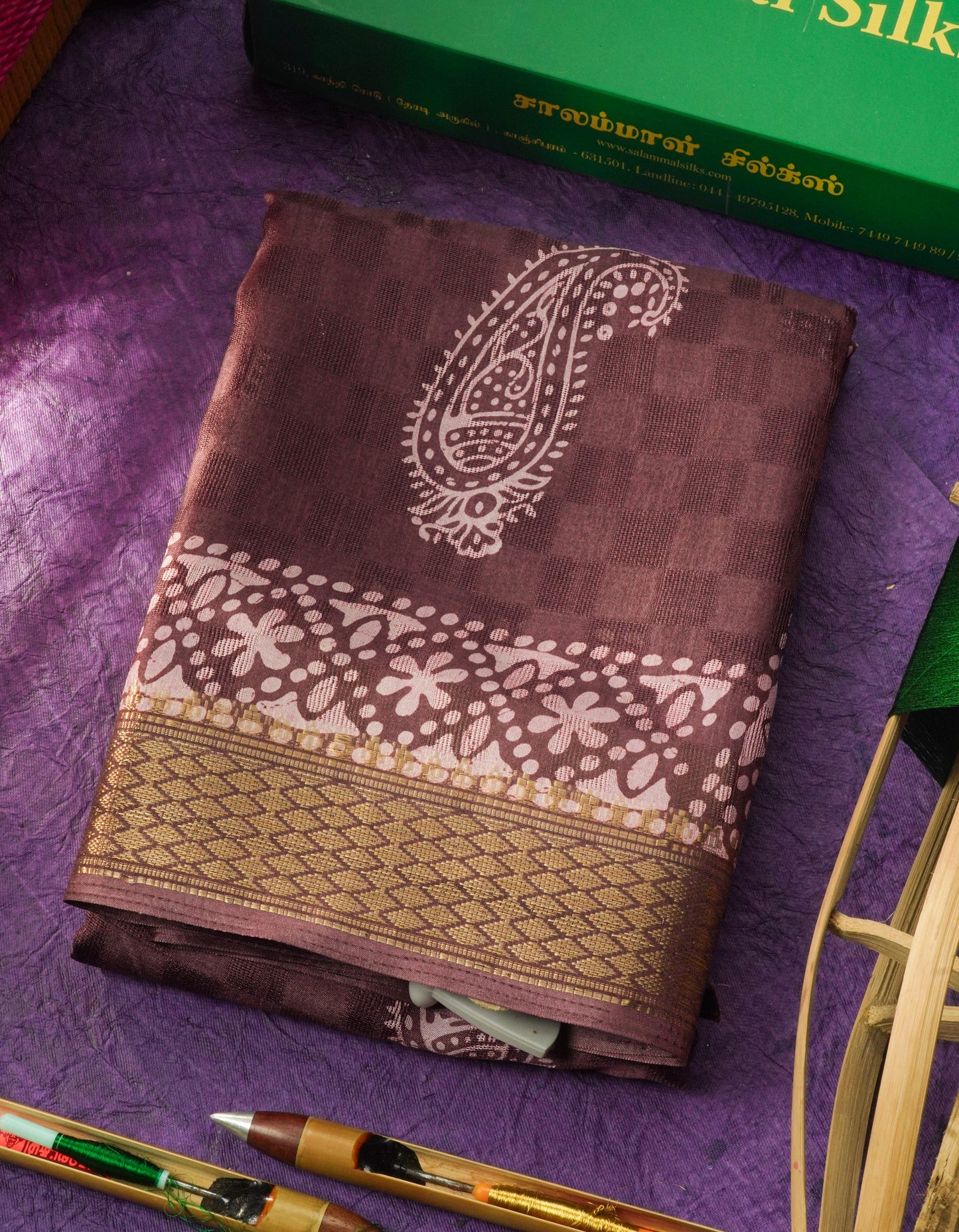 Pastel Violet Semi Dola Fancy Saree Printed Design With Traditional Zari Border