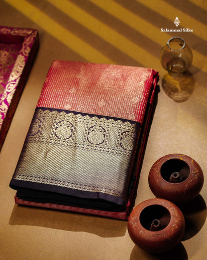 Redish Pink Tiny Vaira Oosi Checks With Butta Semi Silk Saree With Contrast Dark Brown Traditional Border